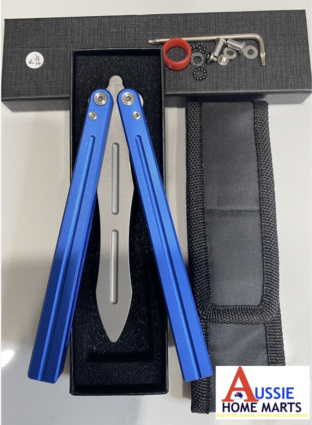 Butterfly BALISONG Trainer ALUMI Blue Silver Tip Blade PREMIUM QUALITY Free Shipping