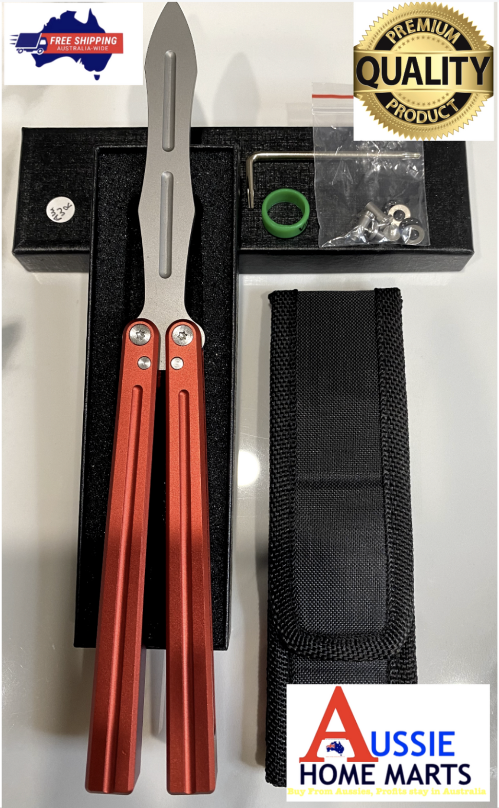 Butterfly BALISONG Trainer ALUMI Red Tip Blade PREMIUM QUALITY Free Shipping