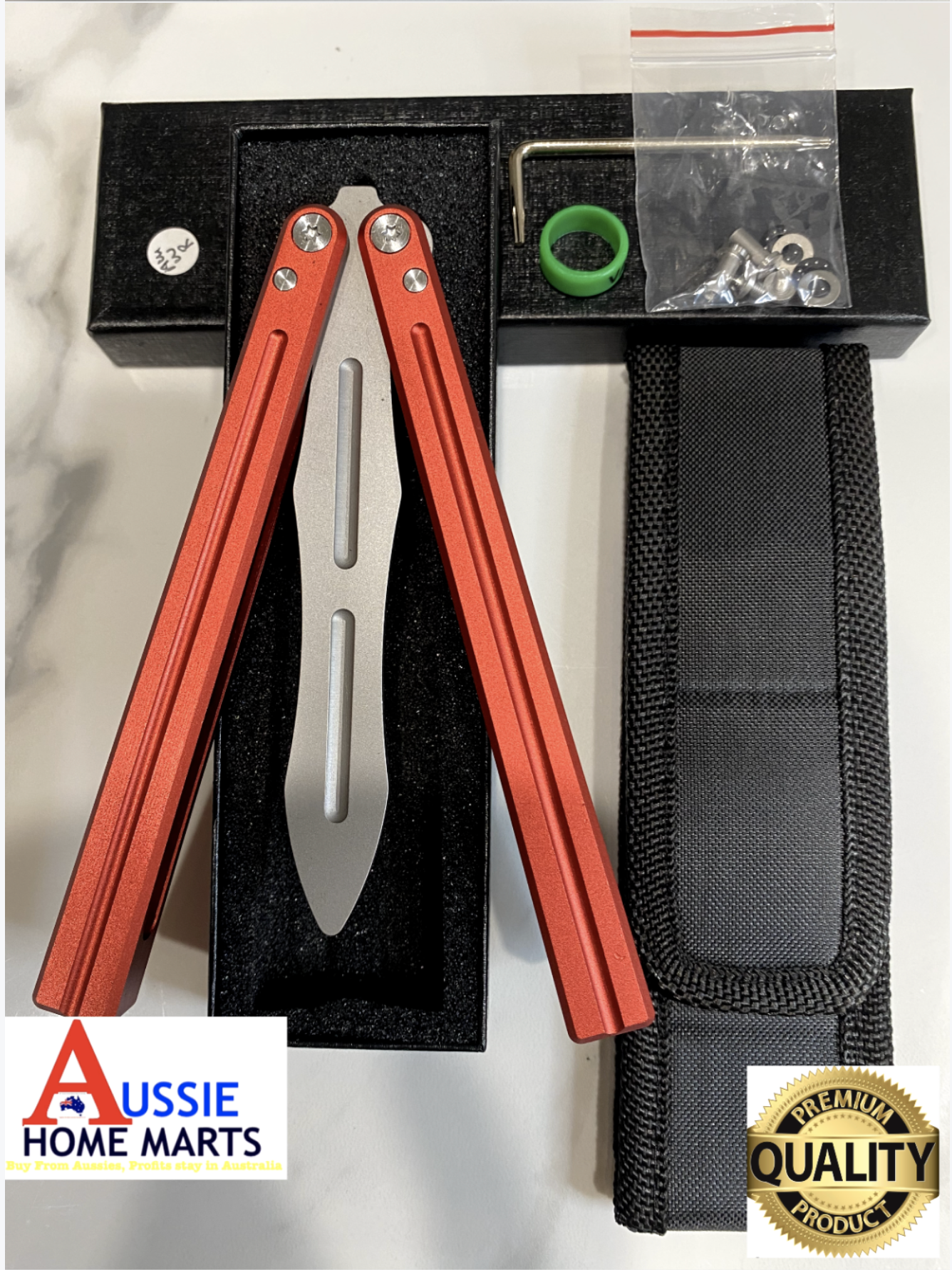 Butterfly BALISONG Trainer ALUMI Red Tip Blade PREMIUM QUALITY Free Shipping