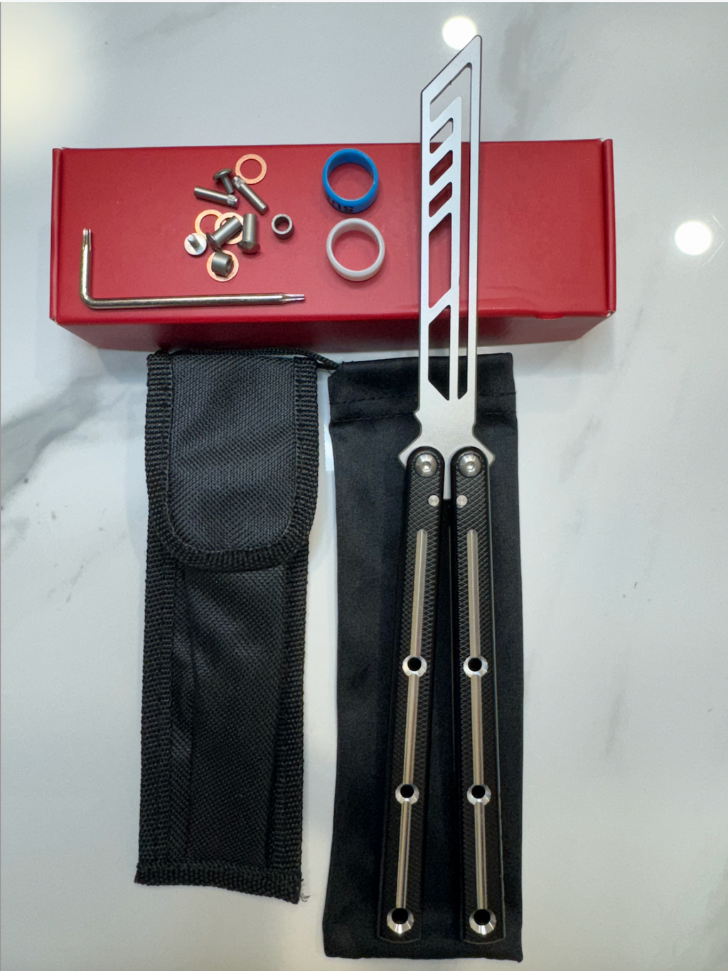 Butterfly Durable Balisong Trainer SEA-DRAGON BlackSilver Blade PREMIUM QUALITY Free Shipping