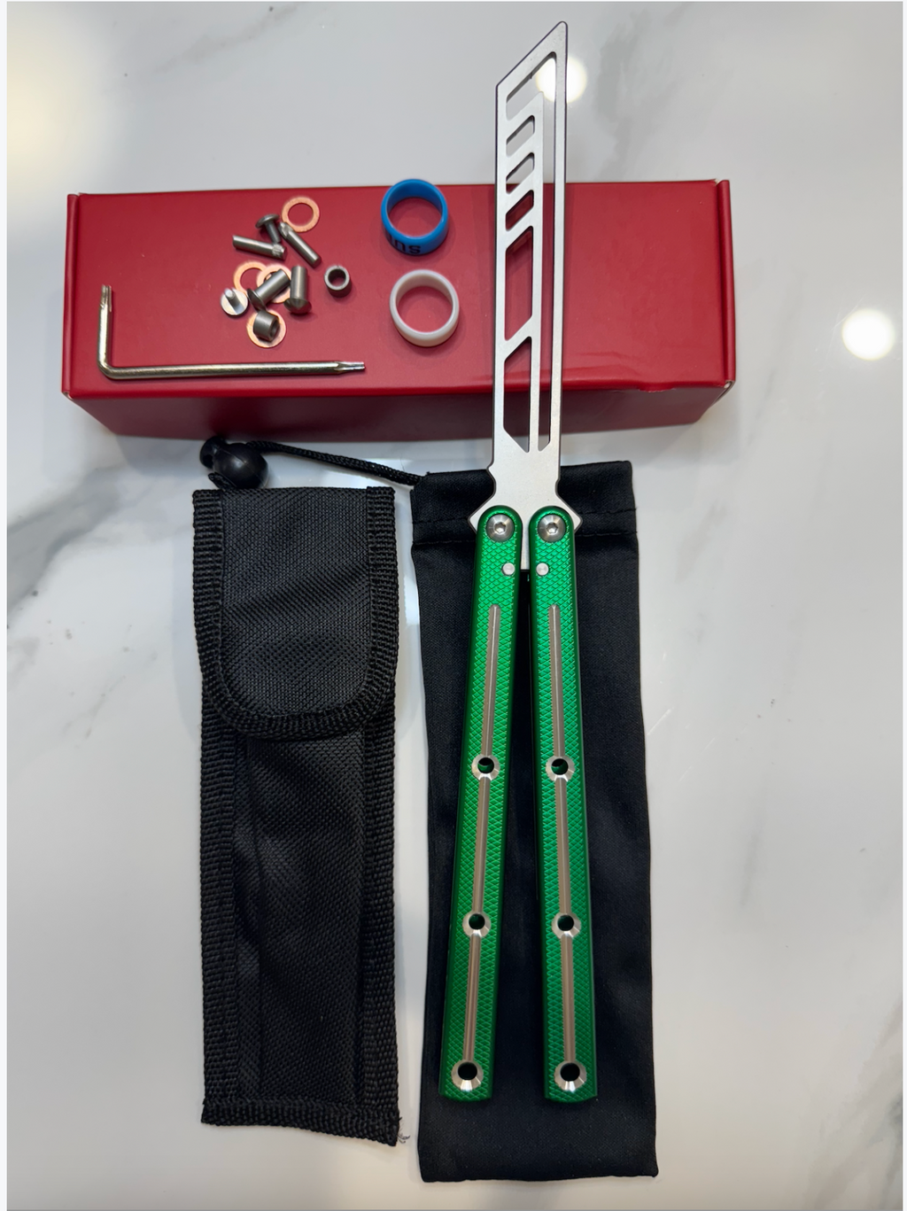 Butterfly Durable Balisong Trainer "Green/Silver blade" SEA-DRAGON PREMIUM QUALITY Free Shipping