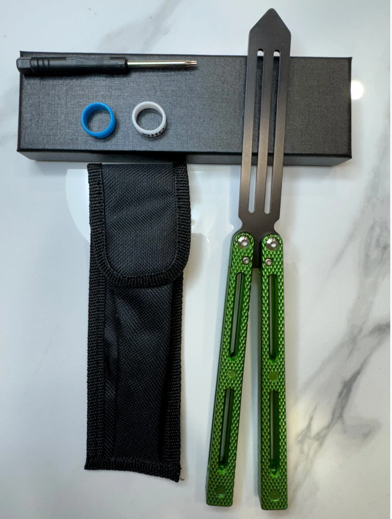 Butterfly BALISONG Trainer RATTLESNAKE Green Bl-Blade PREMIUM QUALITY Free Shipping
