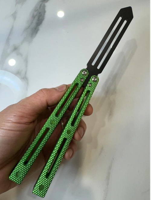 Butterfly BALISONG Trainer RATTLESNAKE Green Bl-Blade PREMIUM QUALITY Free Shipping