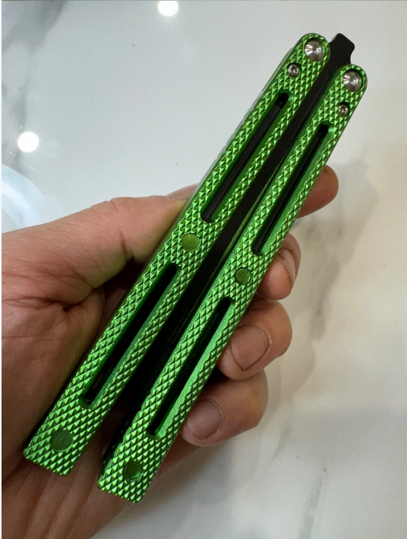 Butterfly BALISONG Trainer RATTLESNAKE Green Bl-Blade PREMIUM QUALITY Free Shipping