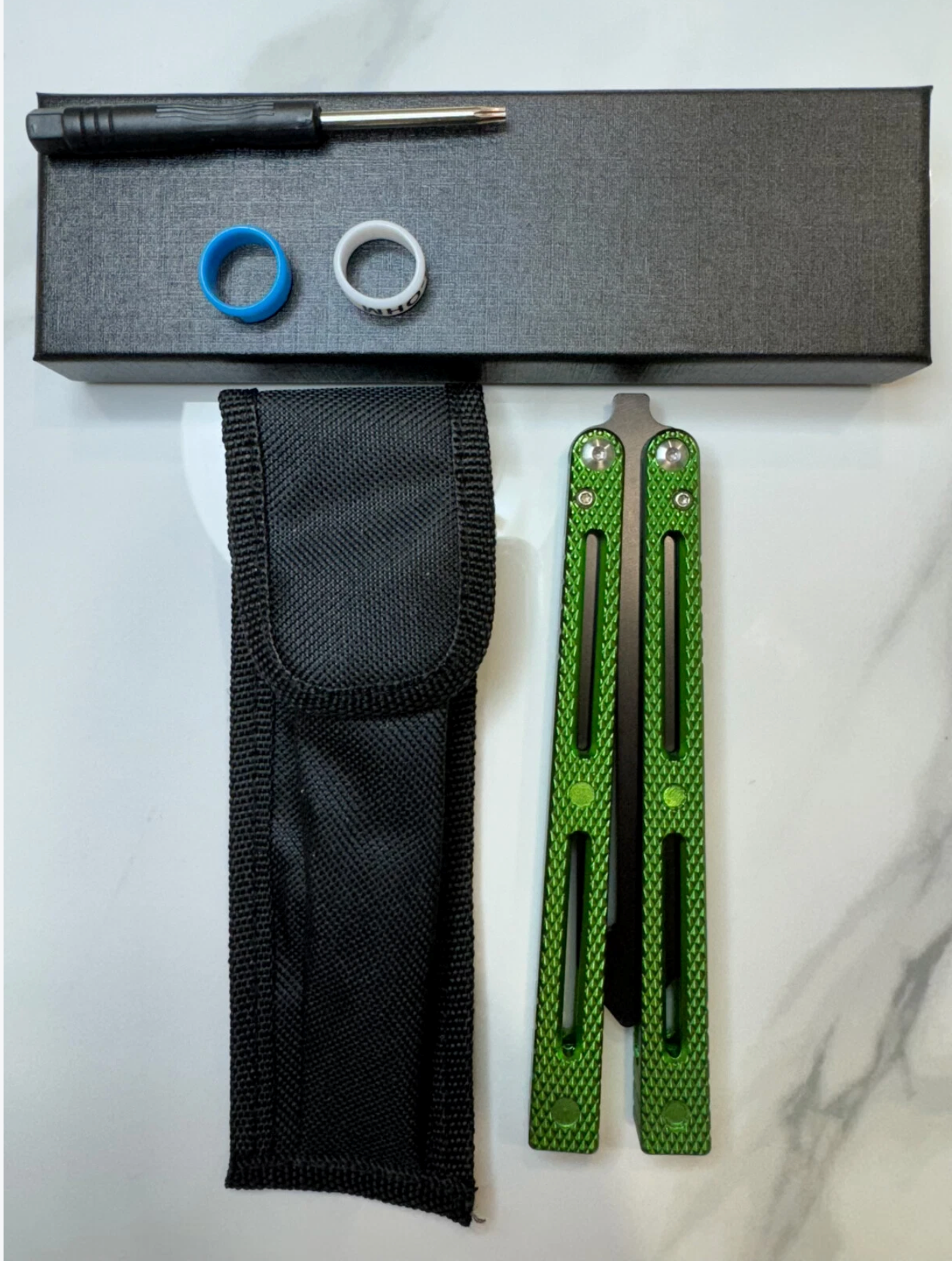 Butterfly BALISONG Trainer RATTLESNAKE Green Bl-Blade PREMIUM QUALITY Free Shipping