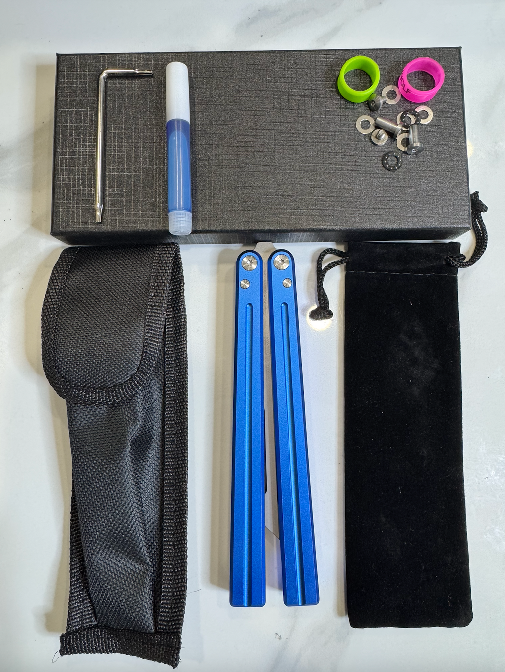Butterfly BALISONG Trainer ALUMIS Blue Tanto Silver Blade PREMIUM Free Shipping