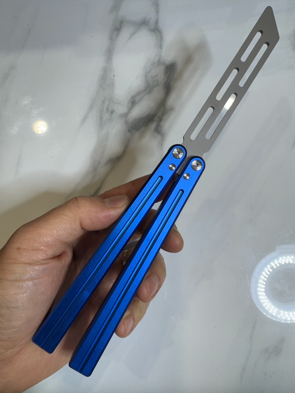 Butterfly BALISONG Trainer ALUMIS Blue Tanto Silver Blade PREMIUM Free Shipping