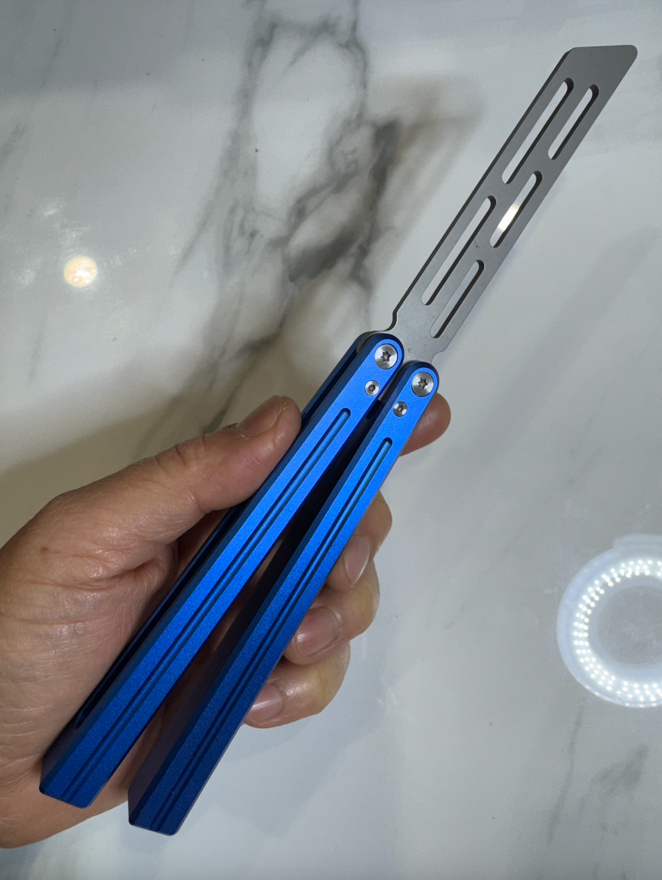 Butterfly BALISONG Trainer ALUMIS Blue Tanto Silver Blade PREMIUM Free Shipping