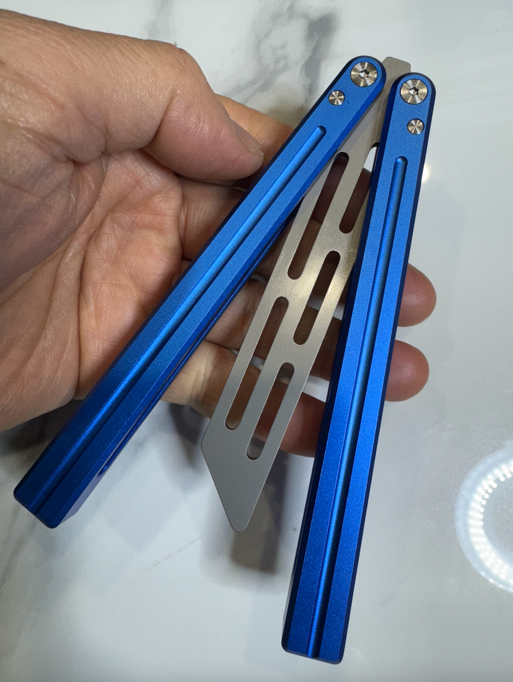 Butterfly BALISONG Trainer ALUMIS Blue Tanto Silver Blade PREMIUM Free Shipping