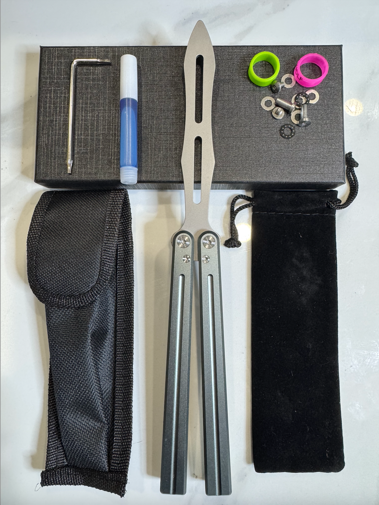 Butterfly BALISONG Trainer ALUMIS Grey Tip Silver  Blade PREMIUM Free Shipping