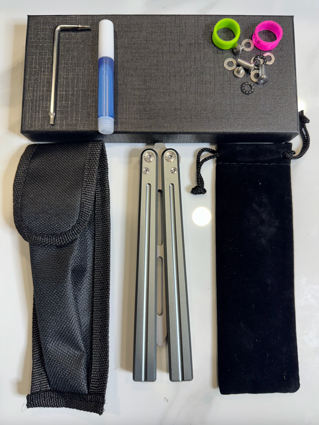 Butterfly BALISONG Trainer ALUMIS Grey Tip Silver  Blade PREMIUM Free Shipping