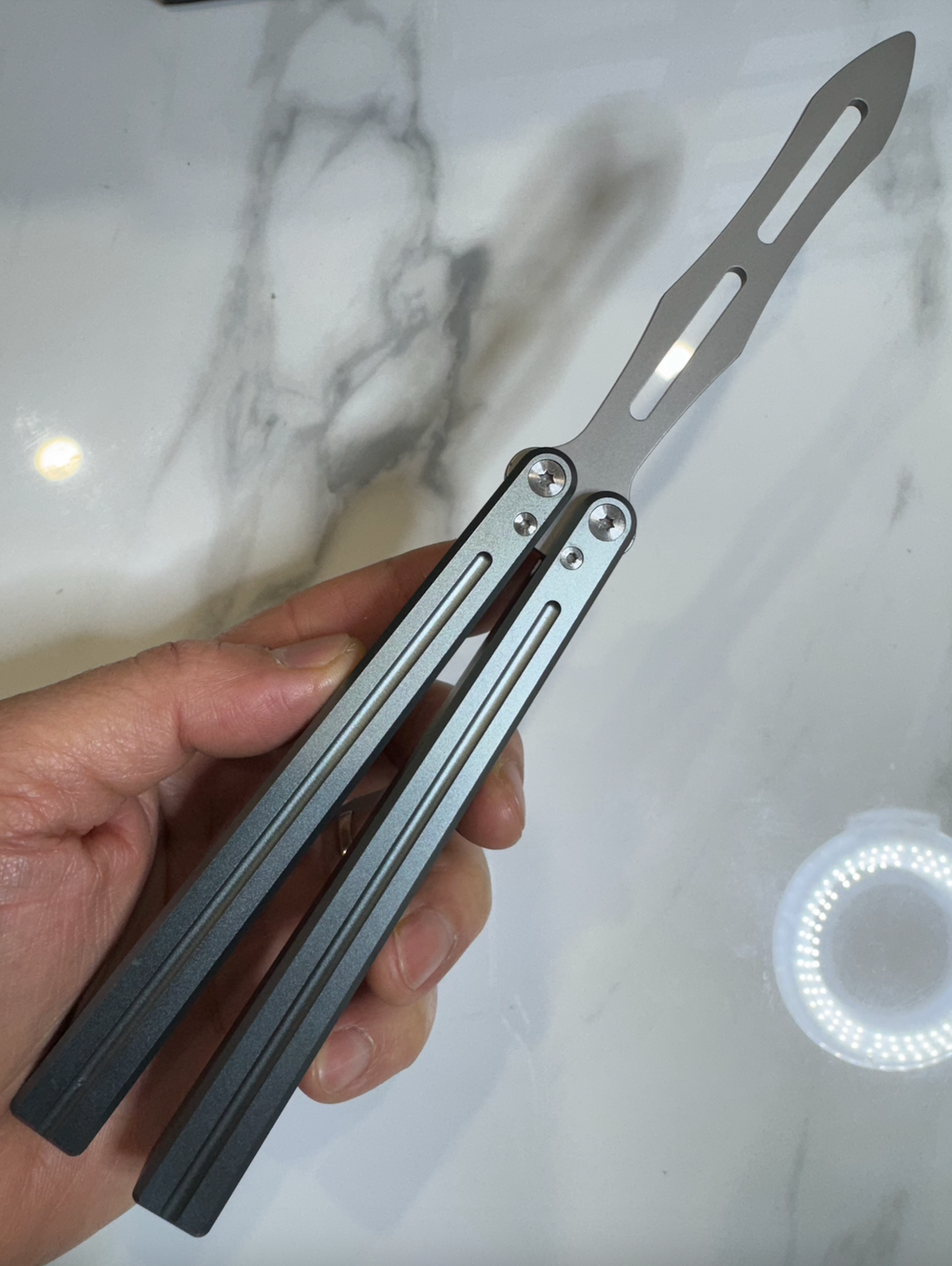 Butterfly BALISONG Trainer ALUMIS Grey Tip Silver  Blade PREMIUM Free Shipping