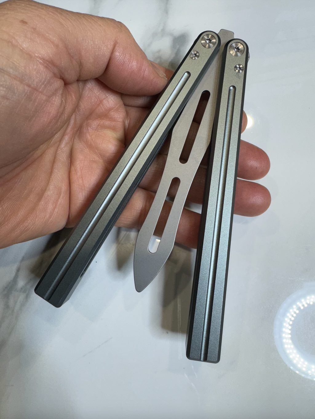Butterfly BALISONG Trainer ALUMIS Grey Tip Silver  Blade PREMIUM Free Shipping