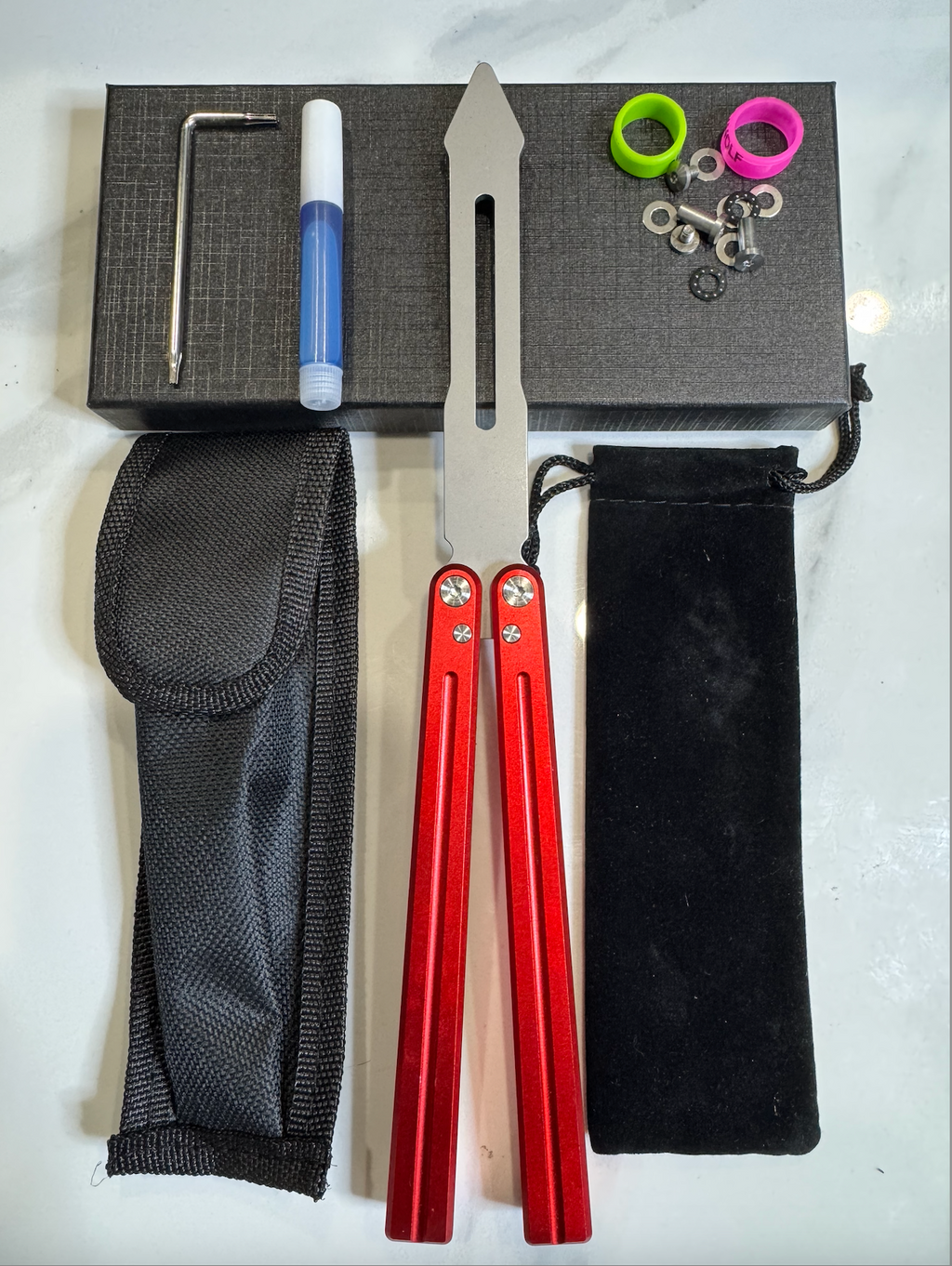 Butterfly BALISONG Trainer ALUMIS Red Tip Silver Blade PREMIUM Free Shipping