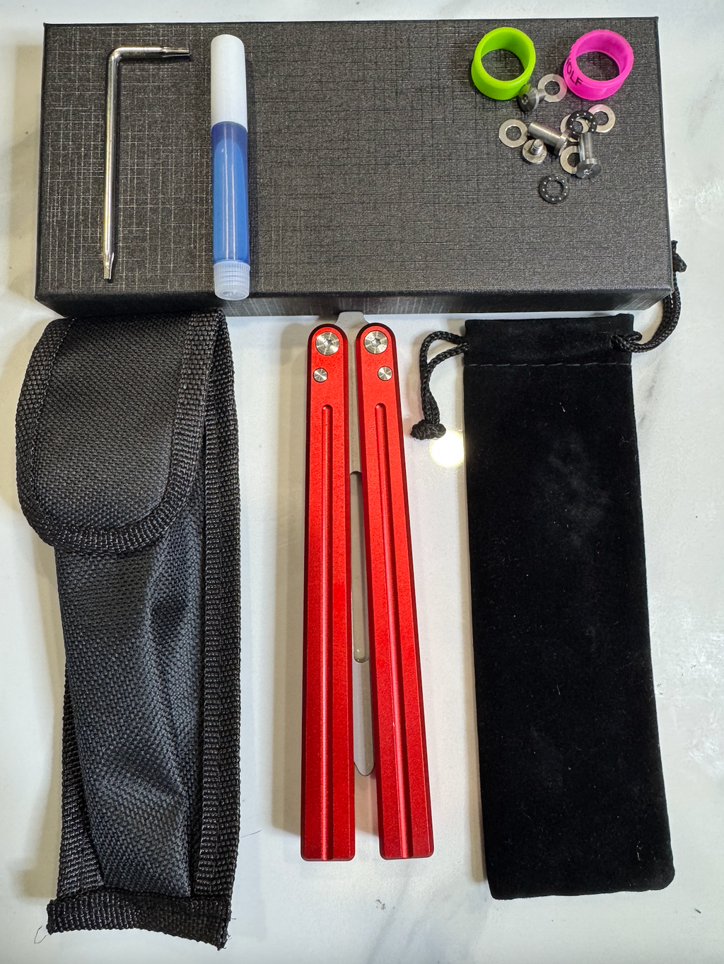 Butterfly BALISONG Trainer ALUMIS Red Tip Silver Blade PREMIUM Free Shipping