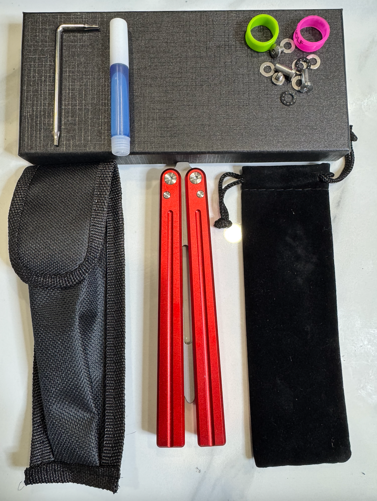 Butterfly BALISONG Trainer ALUMIS Red Tip Silver Blade PREMIUM Free Shipping