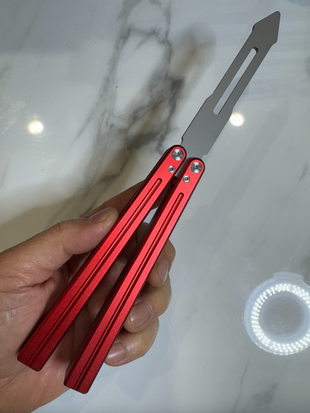 Butterfly BALISONG Trainer ALUMIS Red Tip Silver Blade PREMIUM Free Shipping