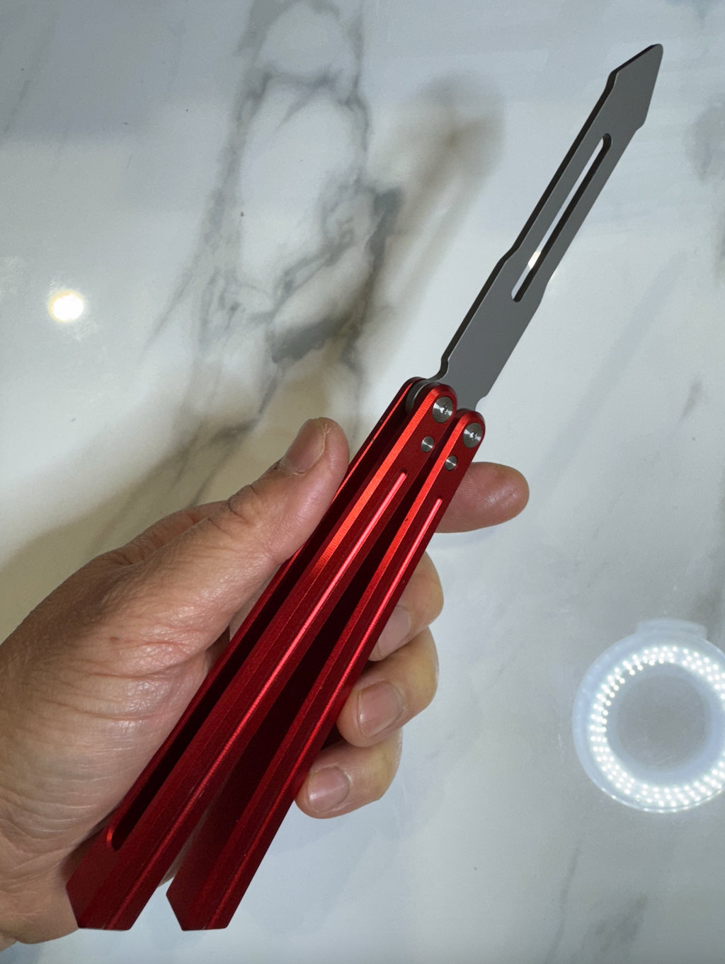 Butterfly BALISONG Trainer ALUMIS Red Tip Silver Blade PREMIUM Free Shipping