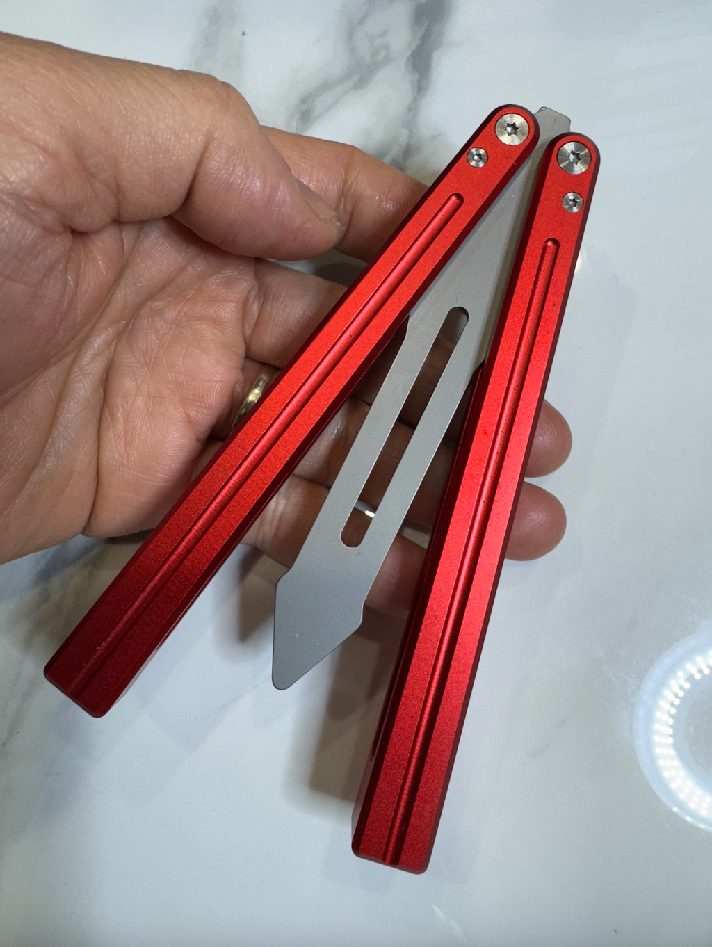 Butterfly BALISONG Trainer ALUMIS Red Tip Silver Blade PREMIUM Free Shipping