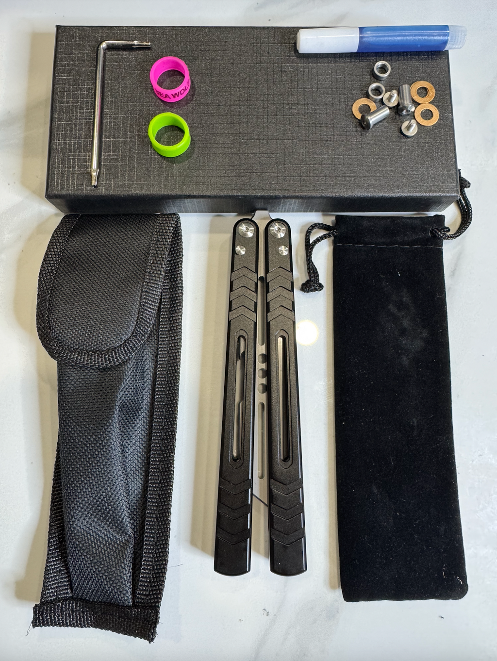 Butterfly BALISONG Trainer/Bottle opener WHALE Black Silver Blade PREMIUM QUALITY Free Shipping