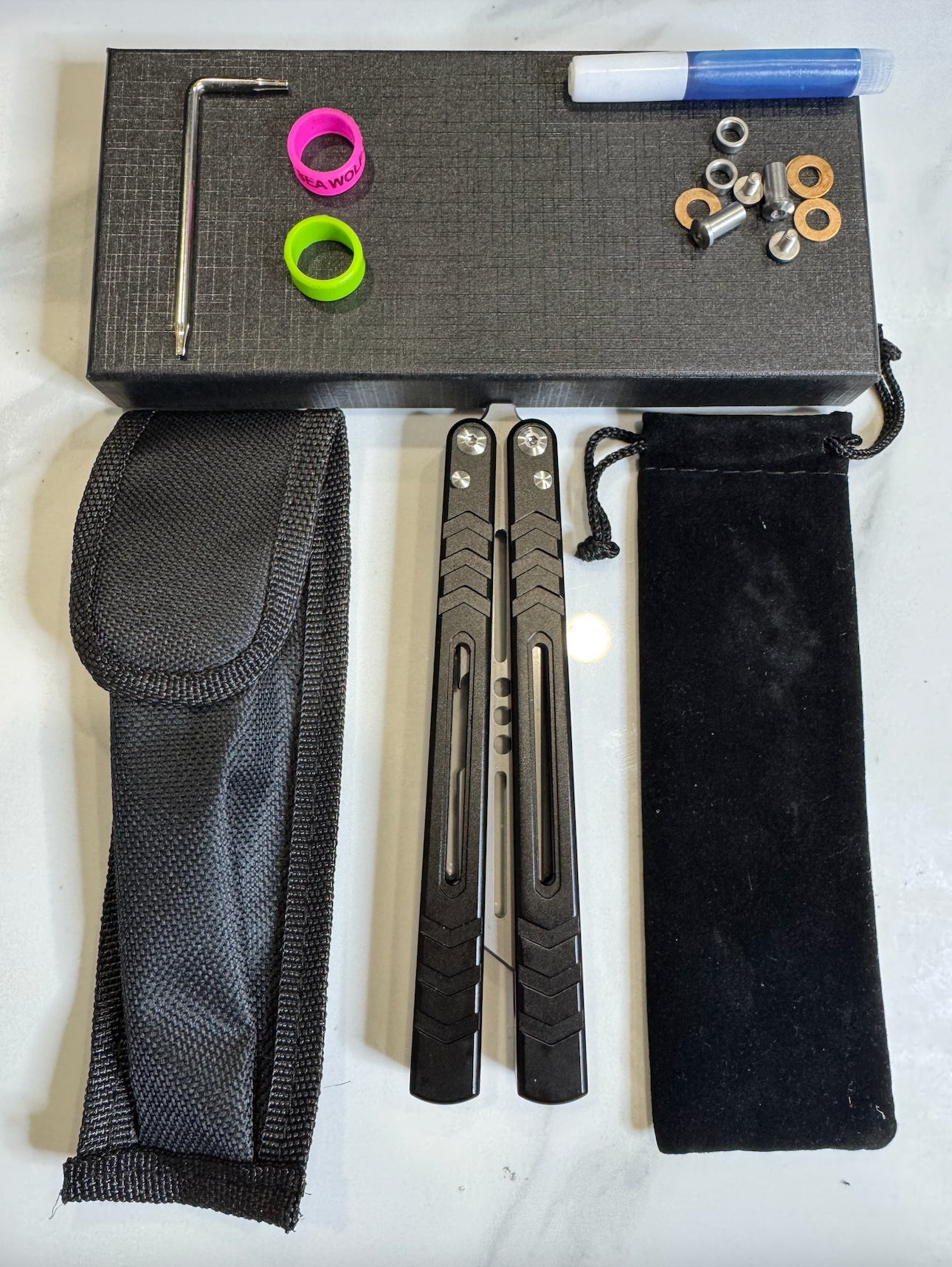 Butterfly BALISONG Trainer/Bottle opener WHALE Black Silver Blade PREMIUM QUALITY Free Shipping