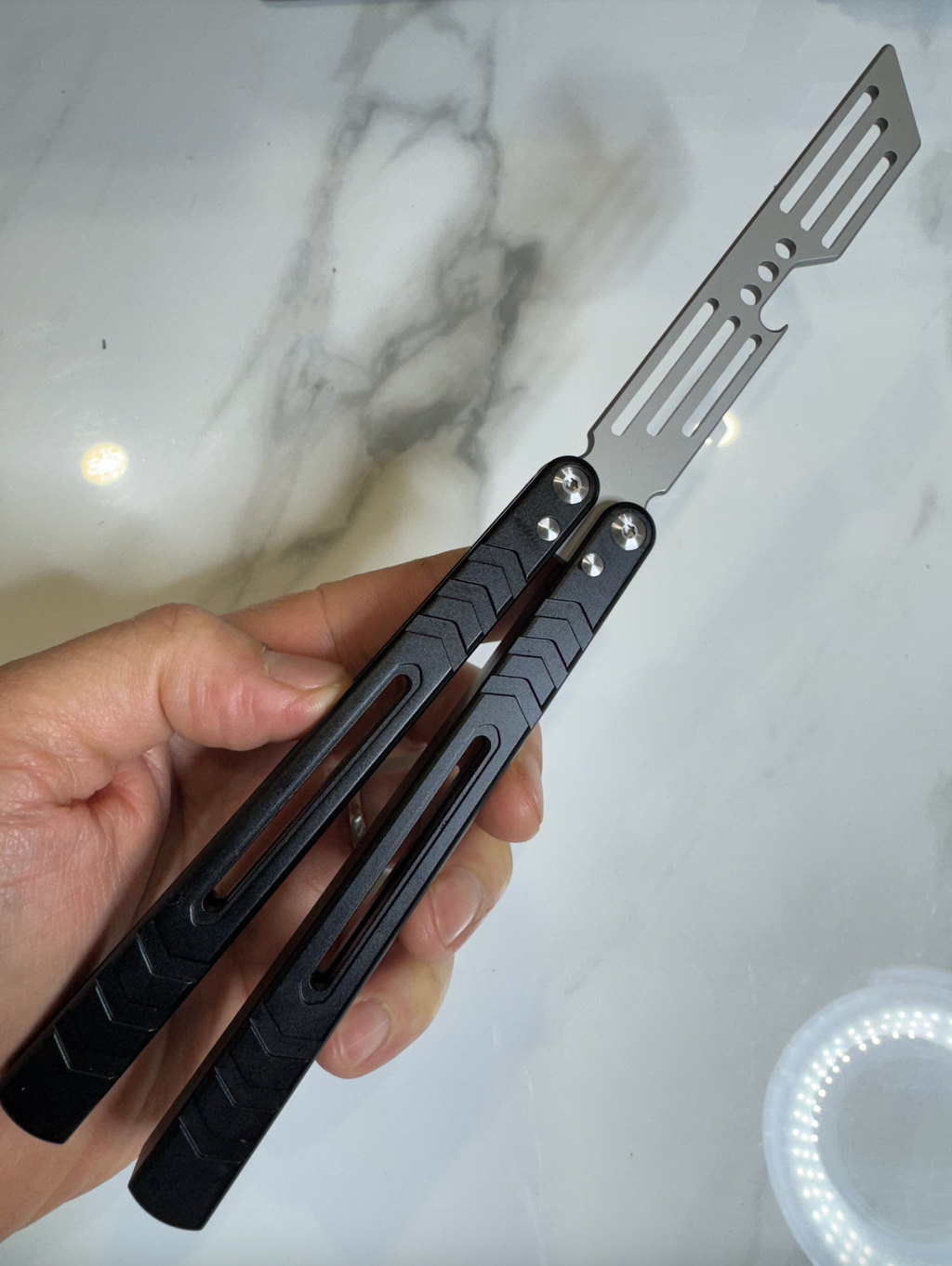 Butterfly BALISONG Trainer/Bottle opener WHALE Black Silver Blade PREMIUM QUALITY Free Shipping