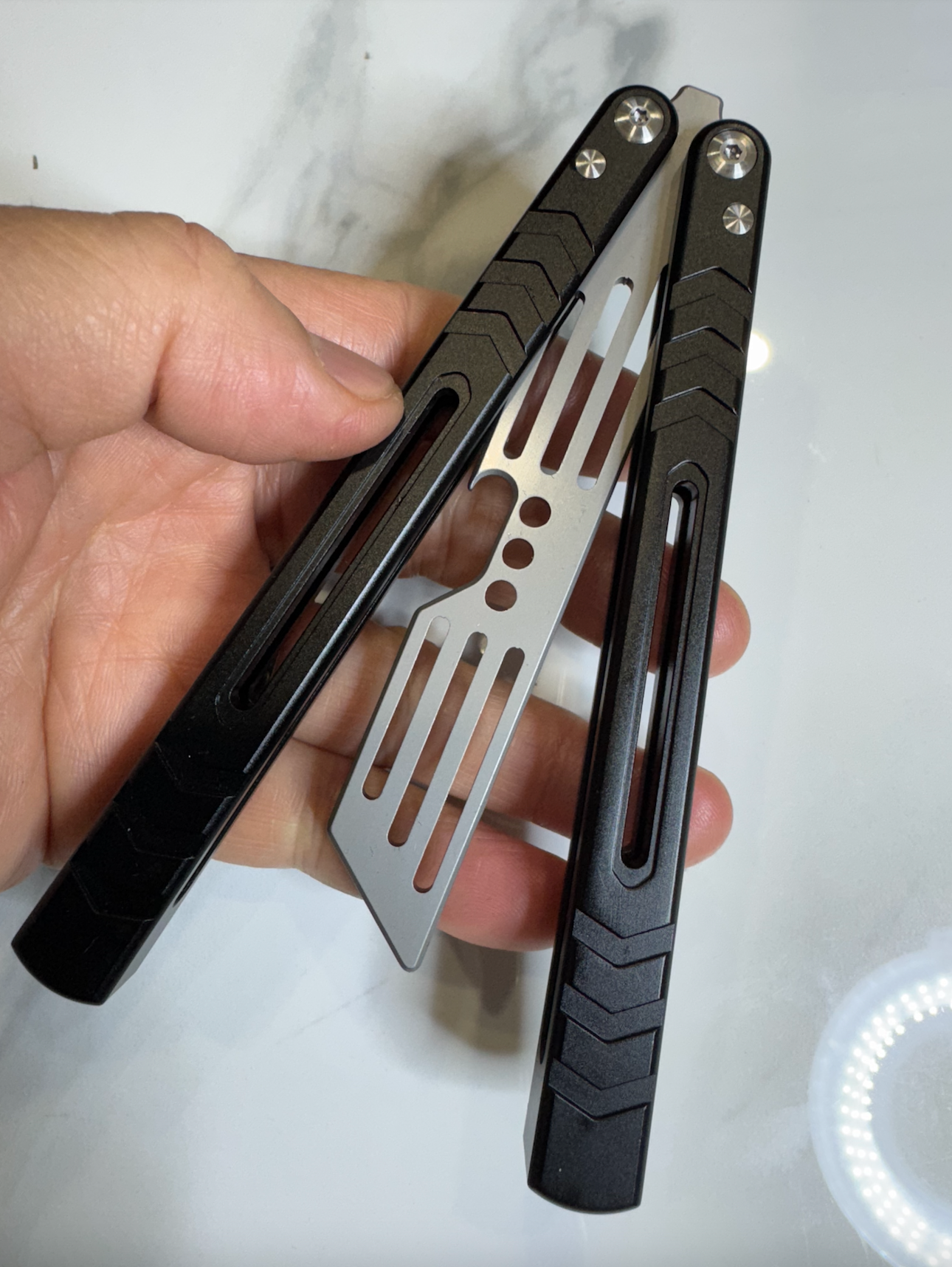 Butterfly BALISONG Trainer/Bottle opener WHALE Black Silver Blade PREMIUM QUALITY Free Shipping