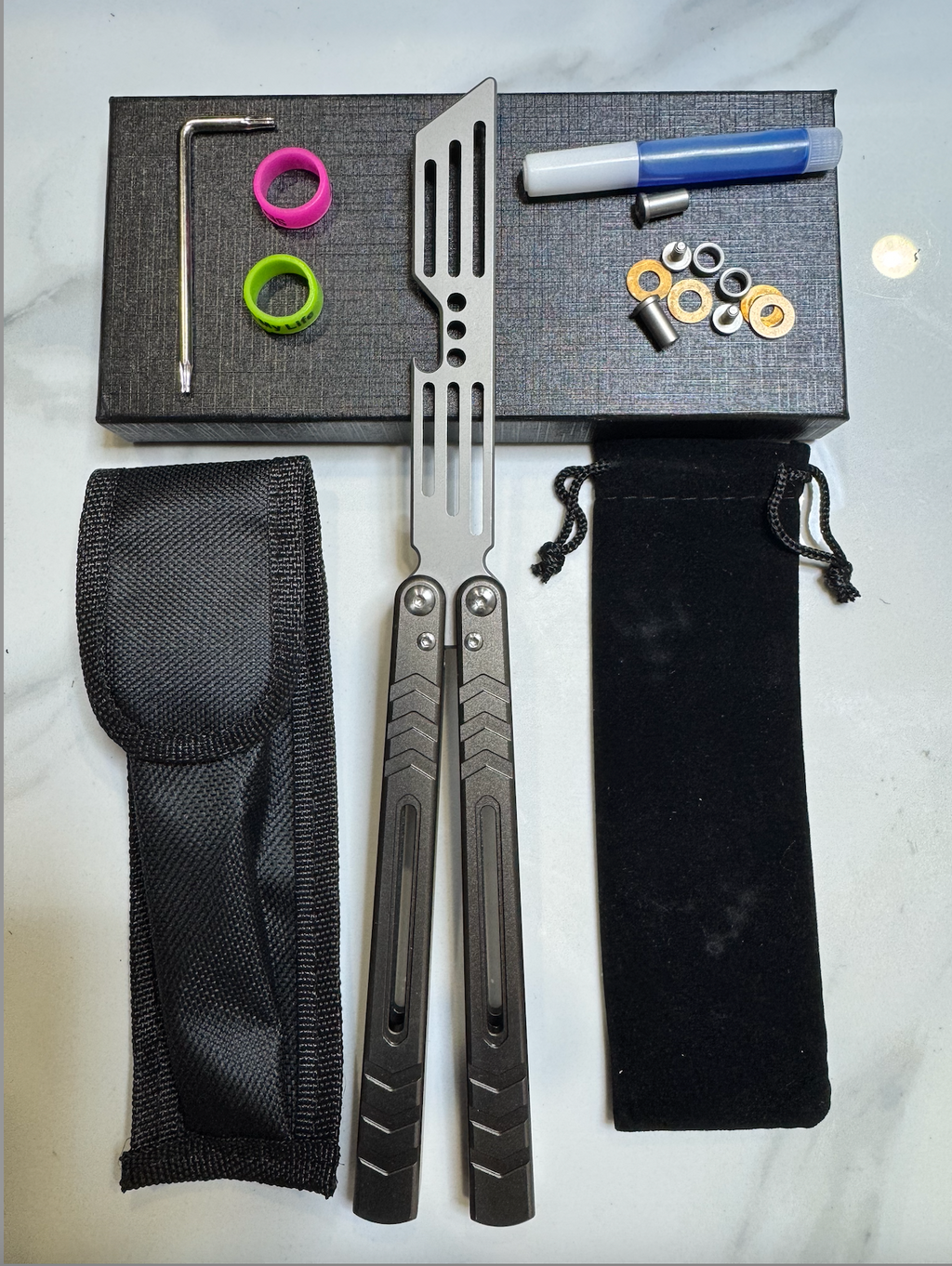 Butterfly BALISONG Trainer/Bottle opener WHALE Grey Silver Blade PREMIUM QUALITY Free Shipping