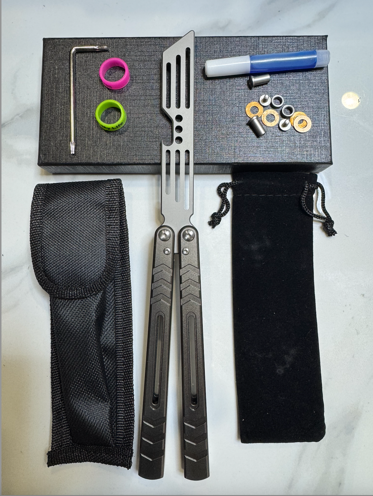 Butterfly BALISONG Trainer/Bottle opener WHALE Grey Silver Blade PREMIUM QUALITY Free Shipping