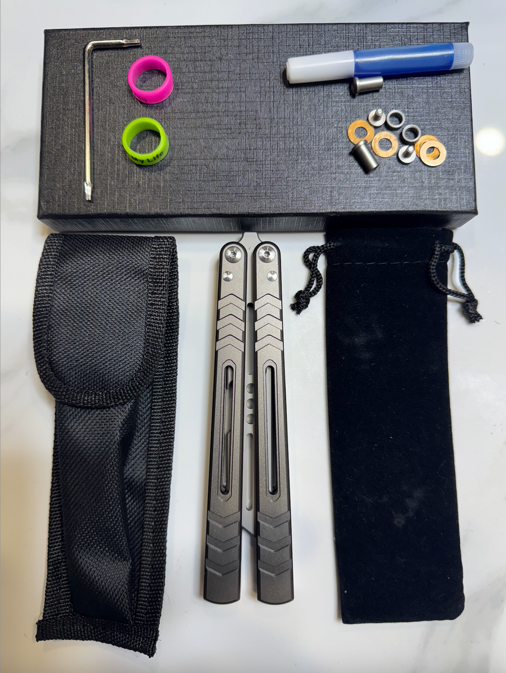 Butterfly BALISONG Trainer/Bottle opener WHALE Grey Silver Blade PREMIUM QUALITY Free Shipping