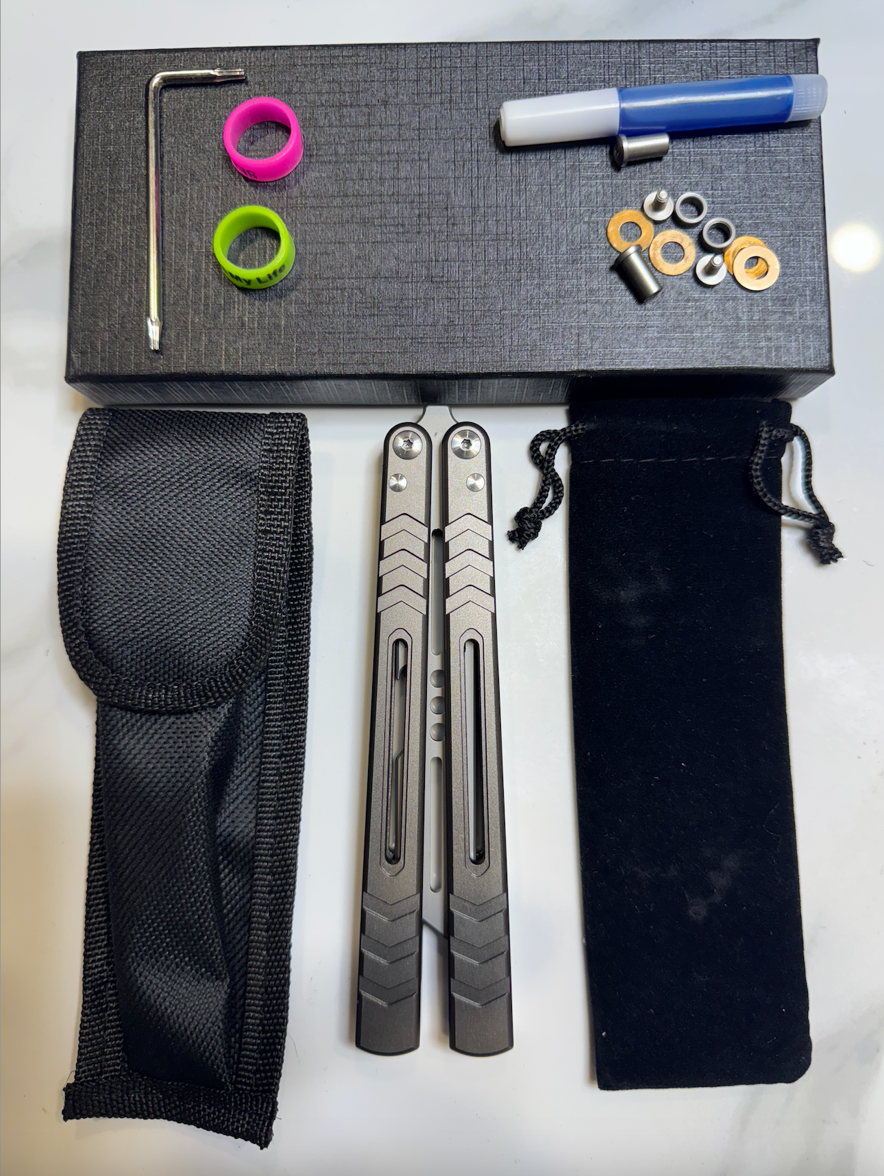 Butterfly BALISONG Trainer/Bottle opener WHALE Grey Silver Blade PREMIUM QUALITY Free Shipping
