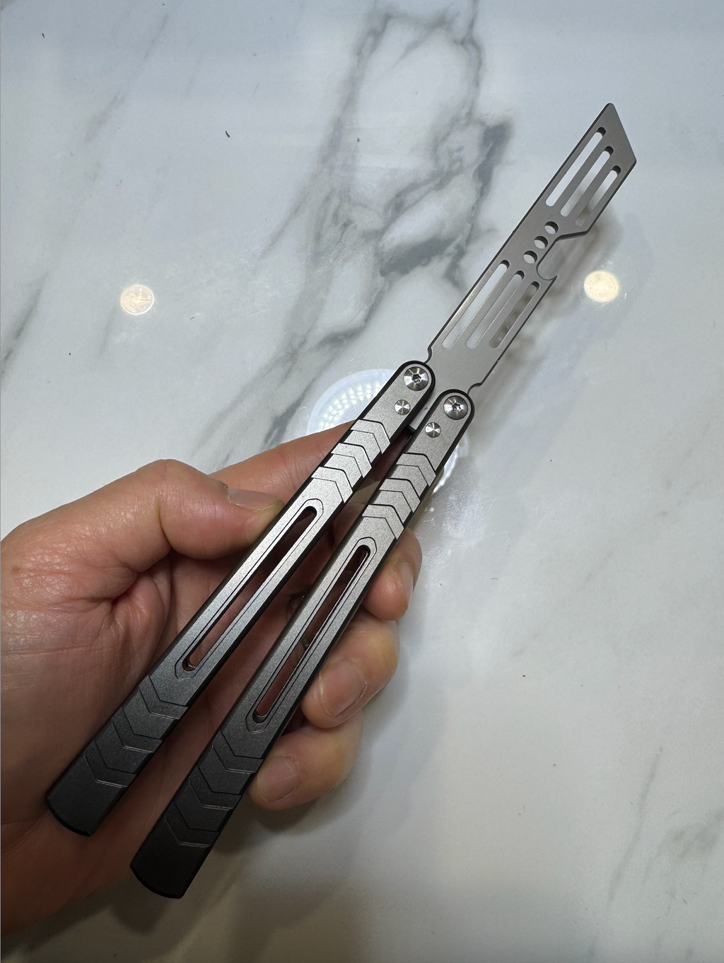 Butterfly BALISONG Trainer/Bottle opener WHALE Grey Silver Blade PREMIUM QUALITY Free Shipping