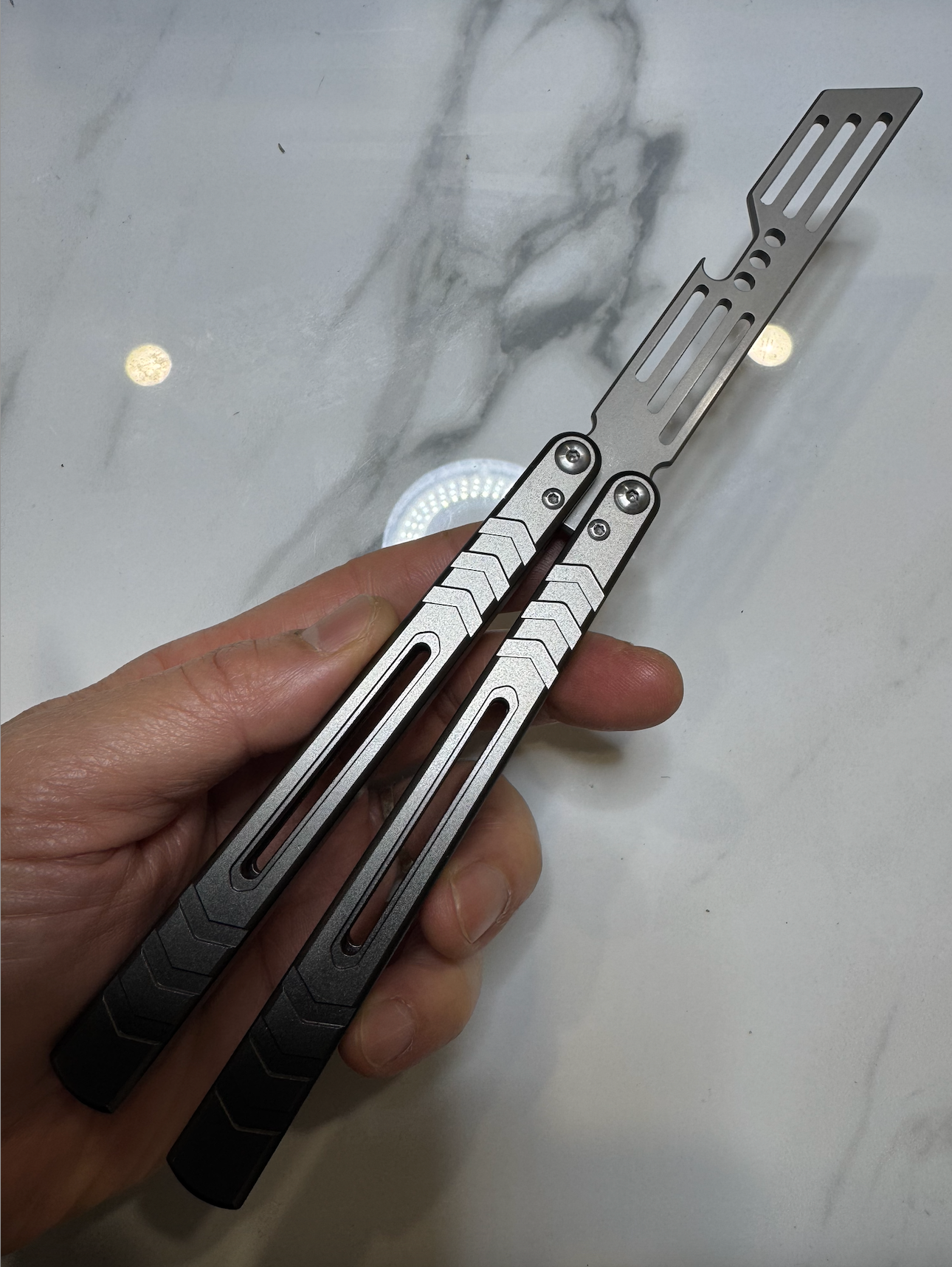 Butterfly BALISONG Trainer/Bottle opener WHALE Grey Silver Blade PREMIUM QUALITY Free Shipping