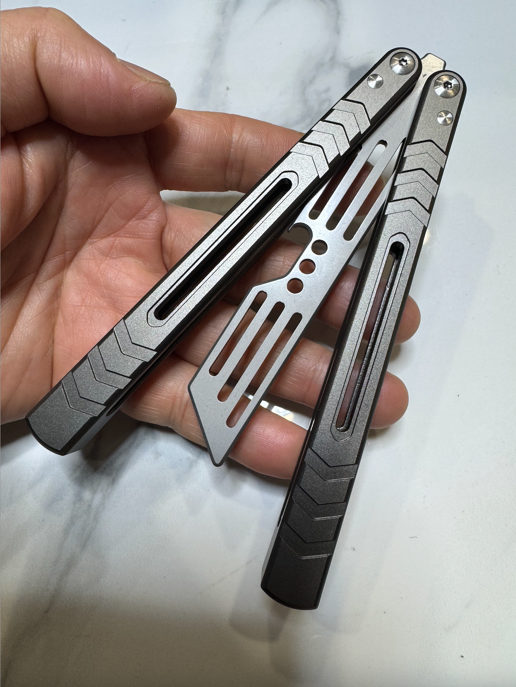 Butterfly BALISONG Trainer/Bottle opener WHALE Grey Silver Blade PREMIUM QUALITY Free Shipping