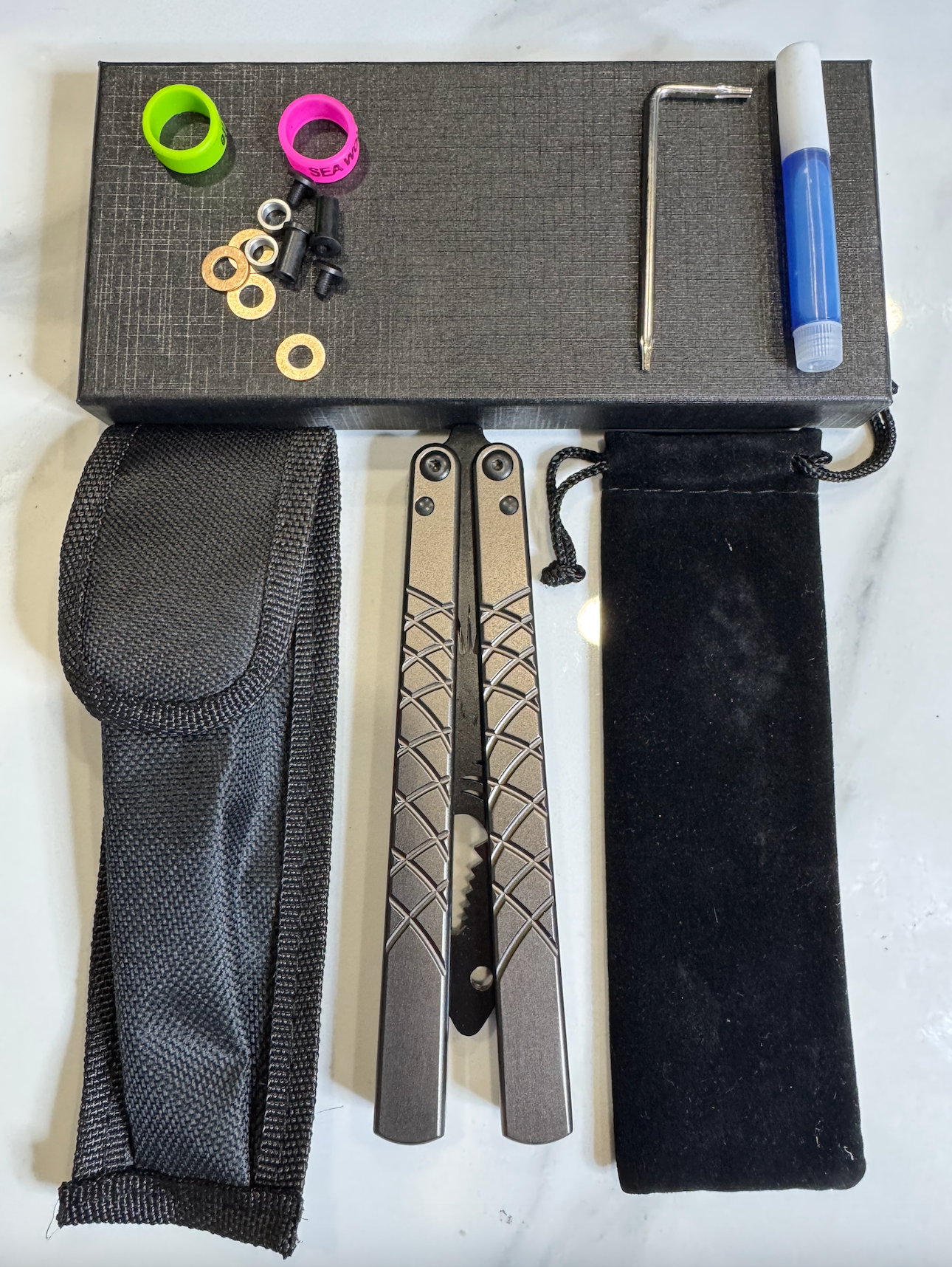 Butterfly BALISONG Trainer/bottle opener TigerShark Grey/Black PREMIUM QUALITY Free Shipping