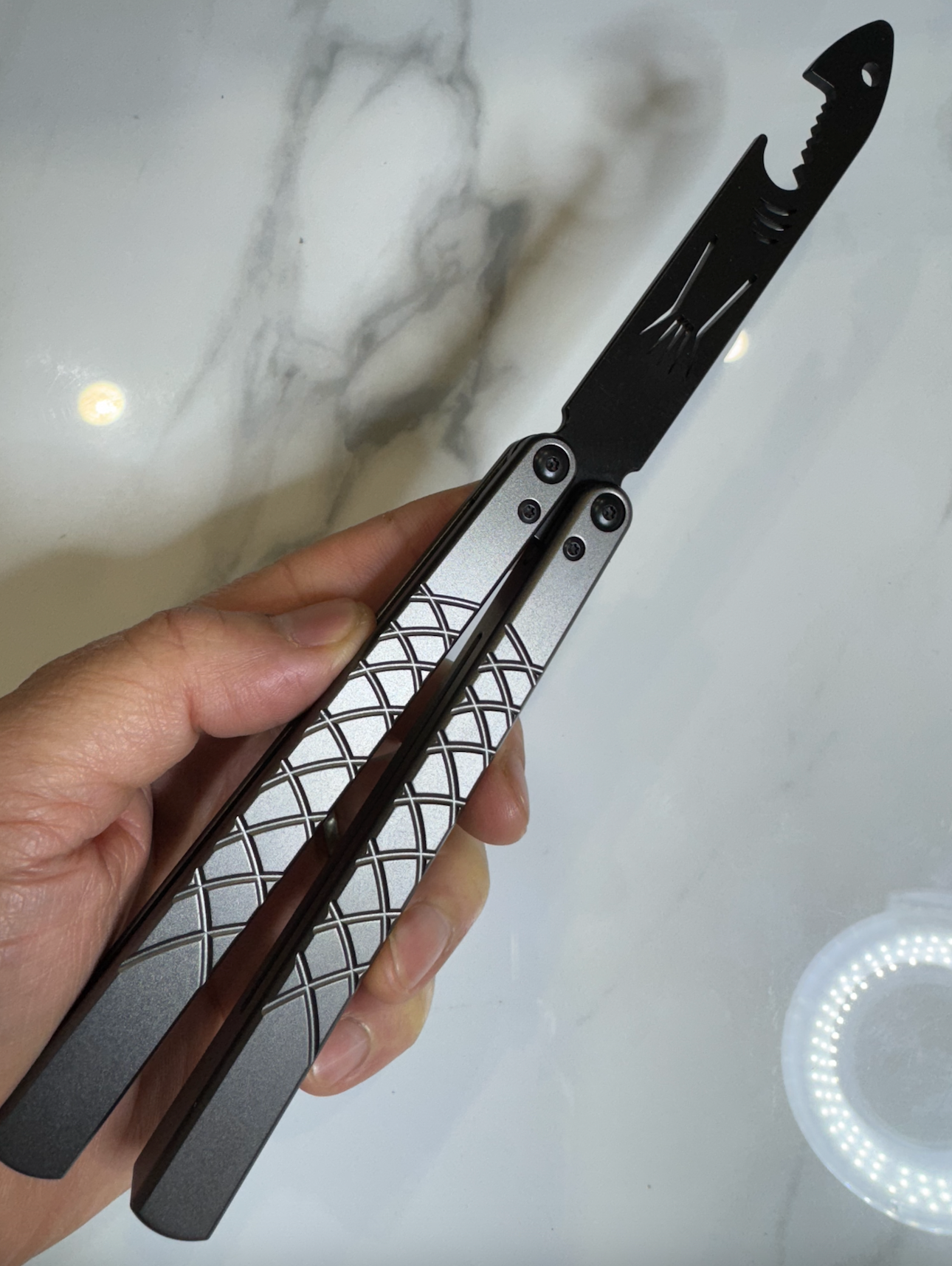 Butterfly BALISONG Trainer/bottle opener TigerShark Grey/Black PREMIUM QUALITY Free Shipping