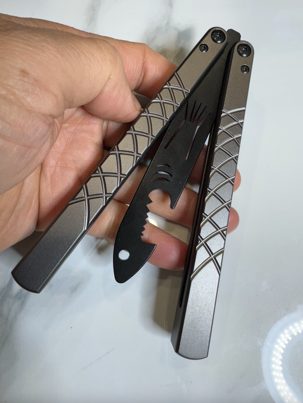 Butterfly BALISONG Trainer/bottle opener TigerShark Grey/Black PREMIUM QUALITY Free Shipping