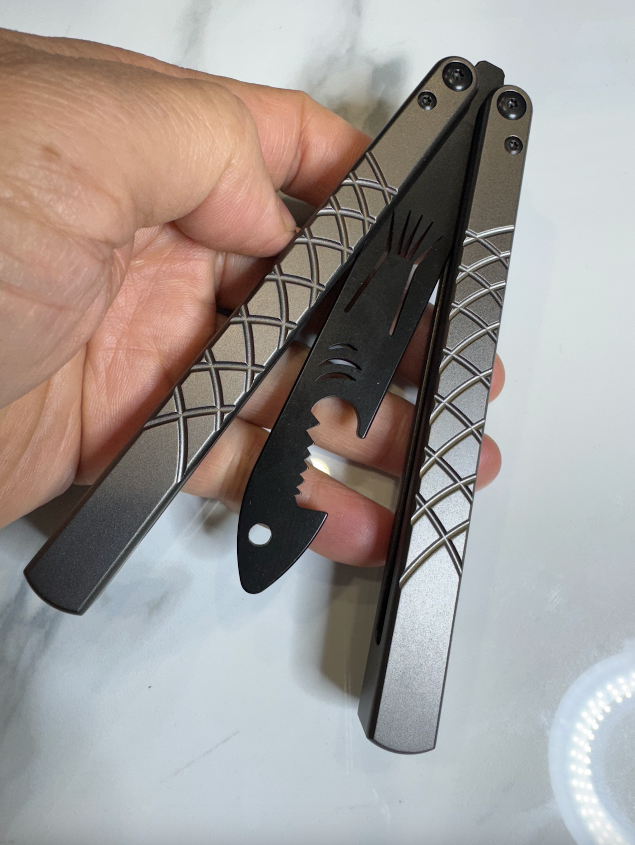 Butterfly BALISONG Trainer/bottle opener TigerShark Grey/Black PREMIUM QUALITY Free Shipping