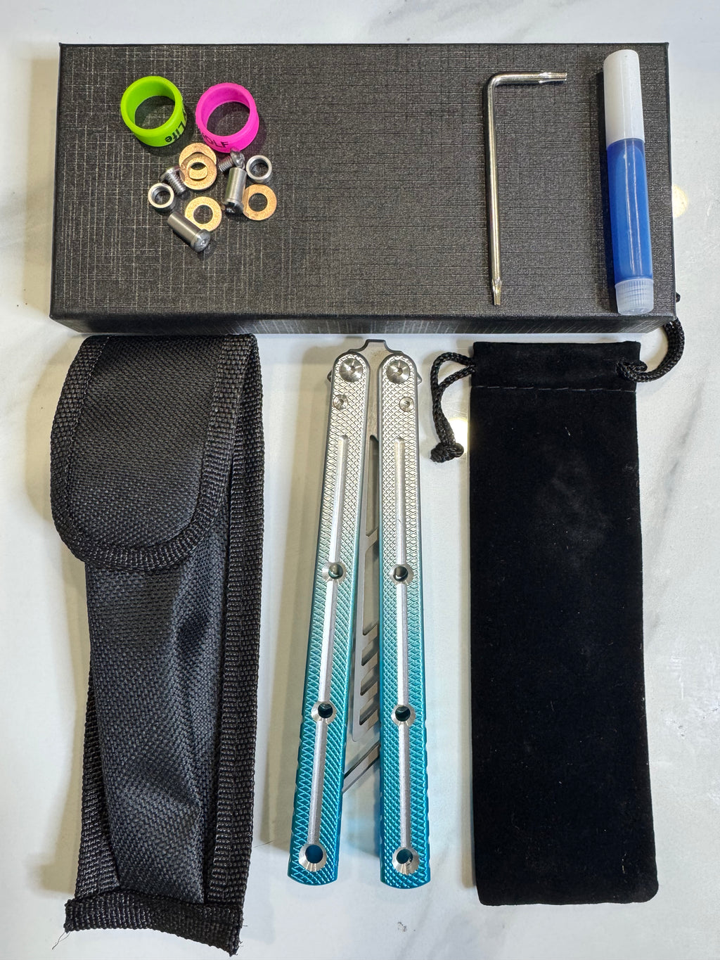 Butterfly Durable Balisong Trainer SEA-DRAGON Blue/Silver PREMIUM QUALITY Free Shipping