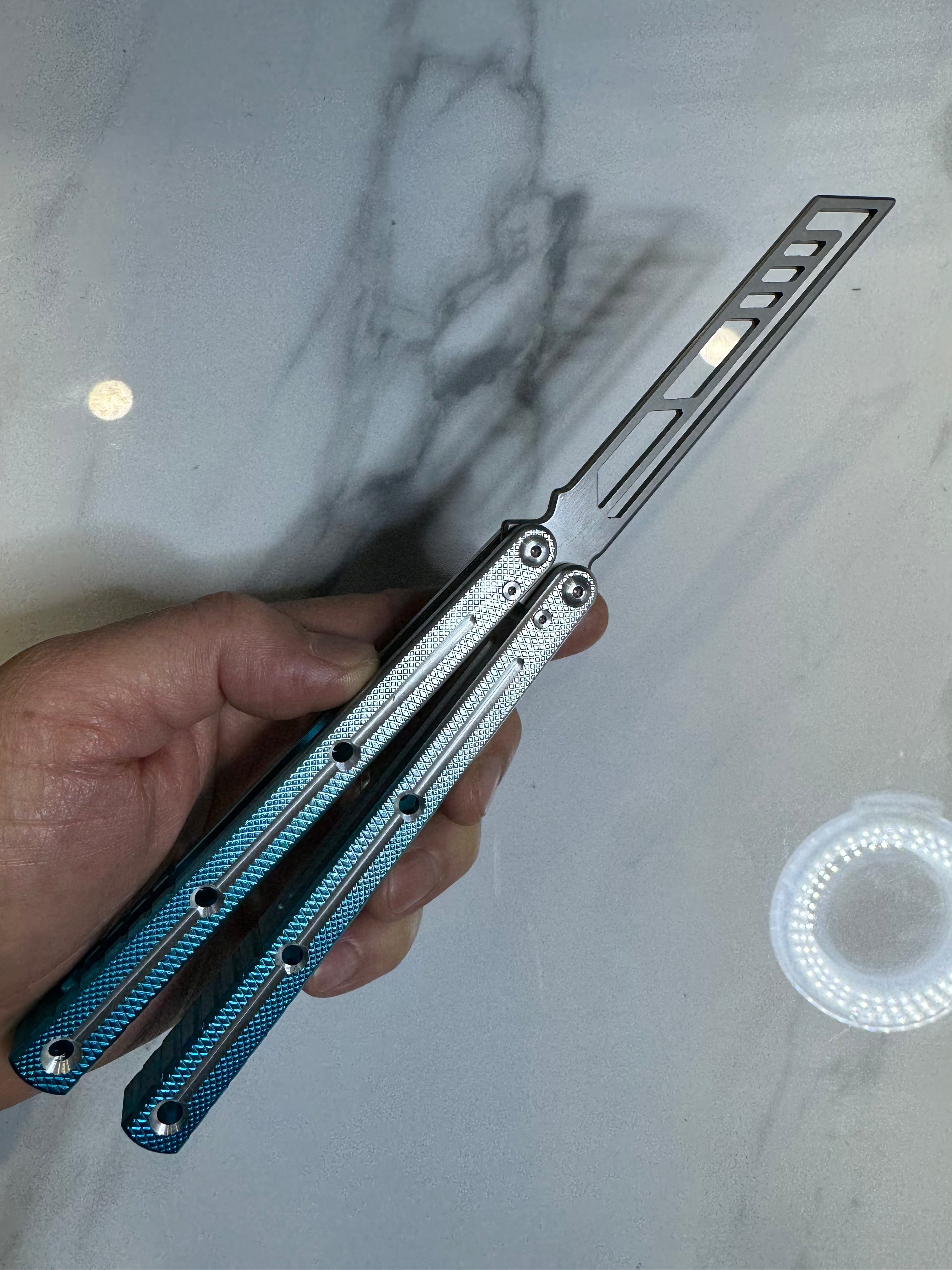 Butterfly Durable Balisong Trainer SEA-DRAGON Blue/Silver PREMIUM QUALITY Free Shipping