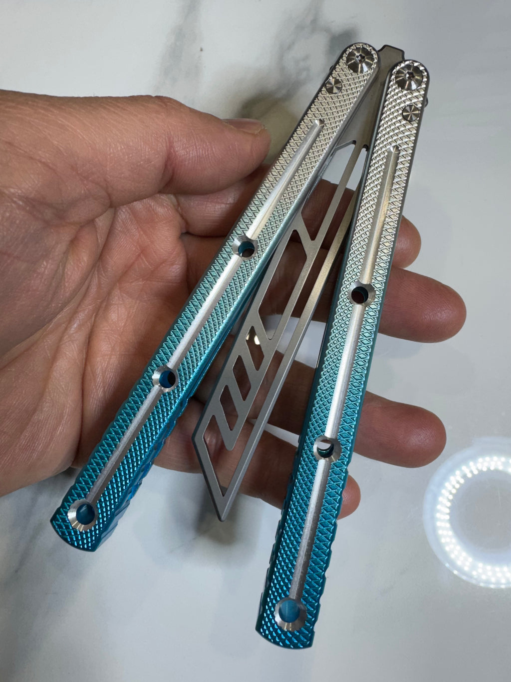 Butterfly Durable Balisong Trainer SEA-DRAGON Blue/Silver PREMIUM QUALITY Free Shipping
