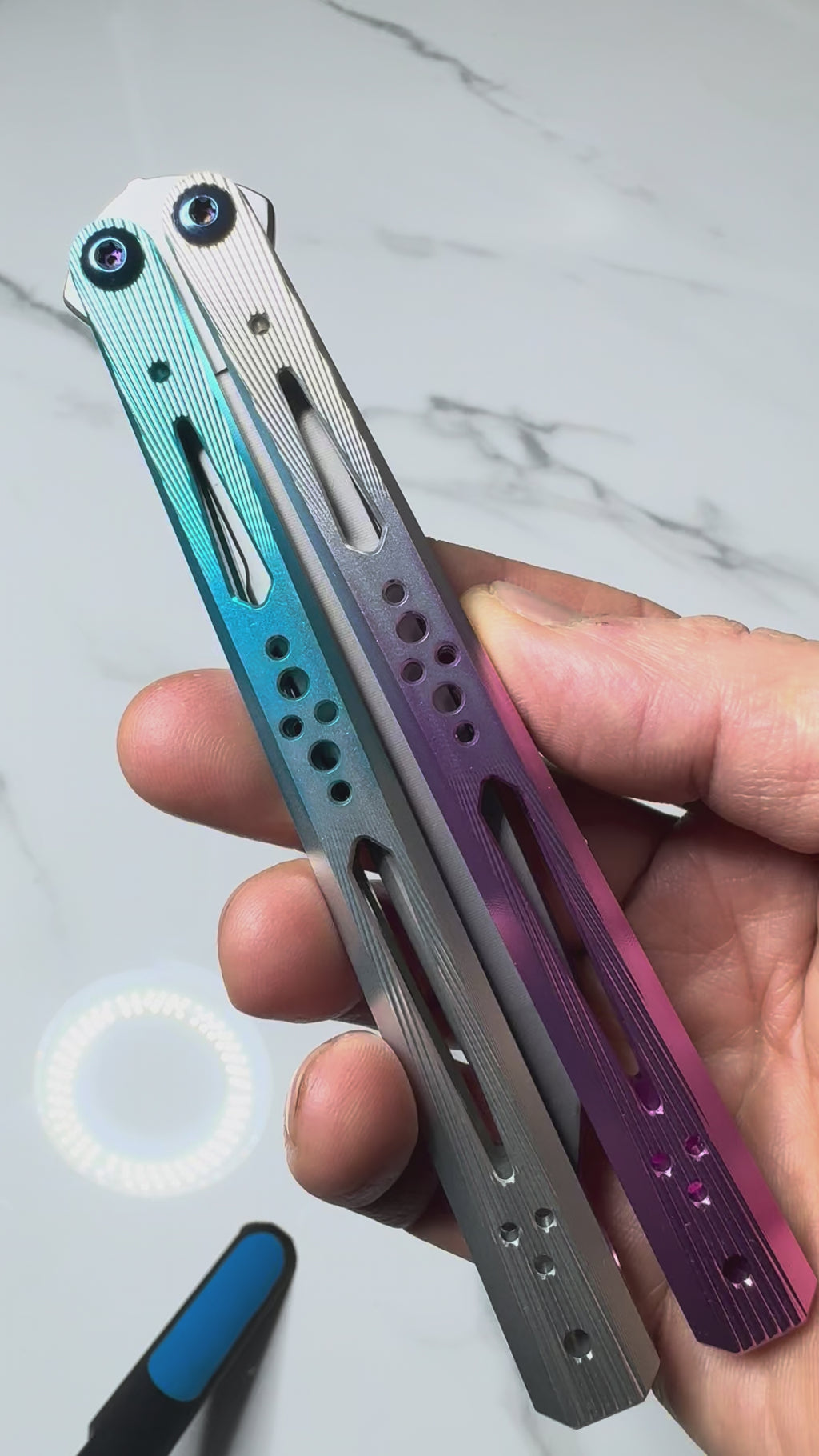 Butterfly Live Blade Balisong SEA HAWK Blue/Purple/Grey FREE SHIPPING Great Gift Ideas Age 18+ only