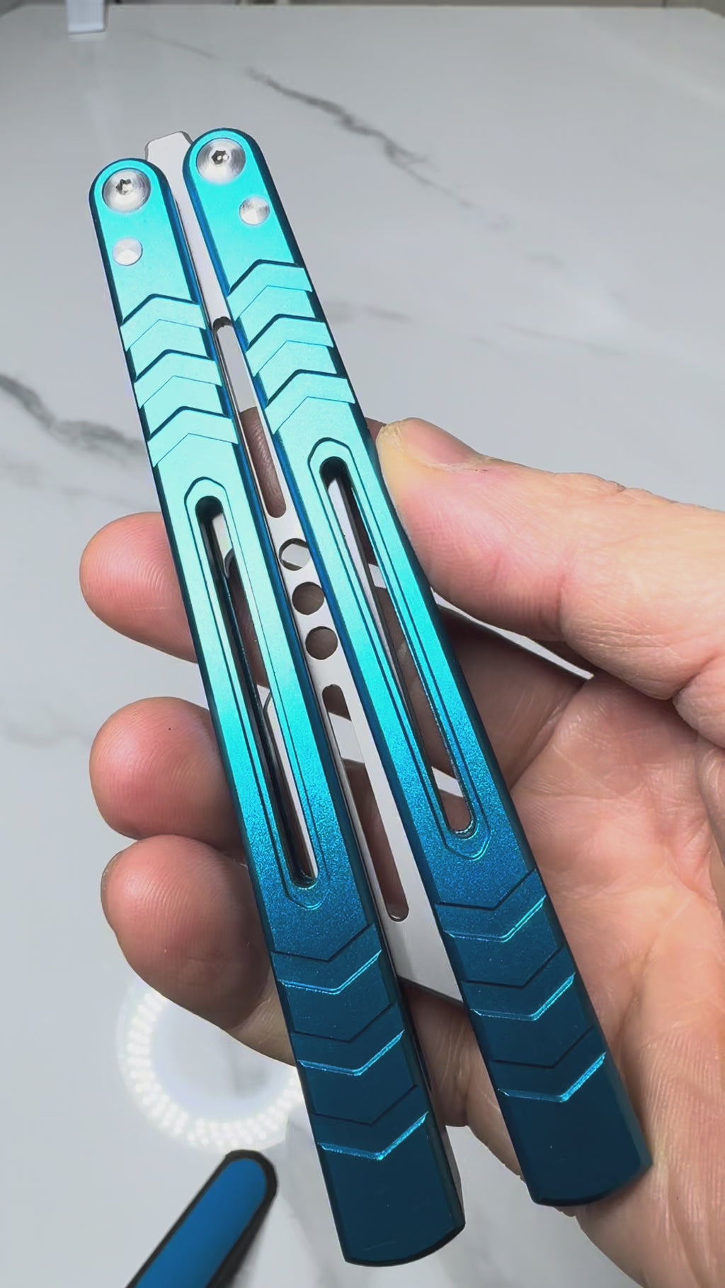 Butterfly BALISONG Trainer/Bottle opener WHALE Blue Silver Blade PREMIUM QUALITY Free Shipping