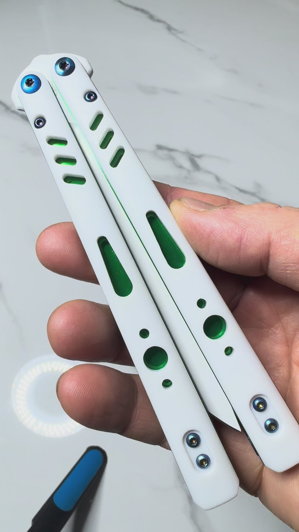 Butterfly Live Blade Balisong SEA LION1 White/Green FREE SHIPPING Age 18+ only