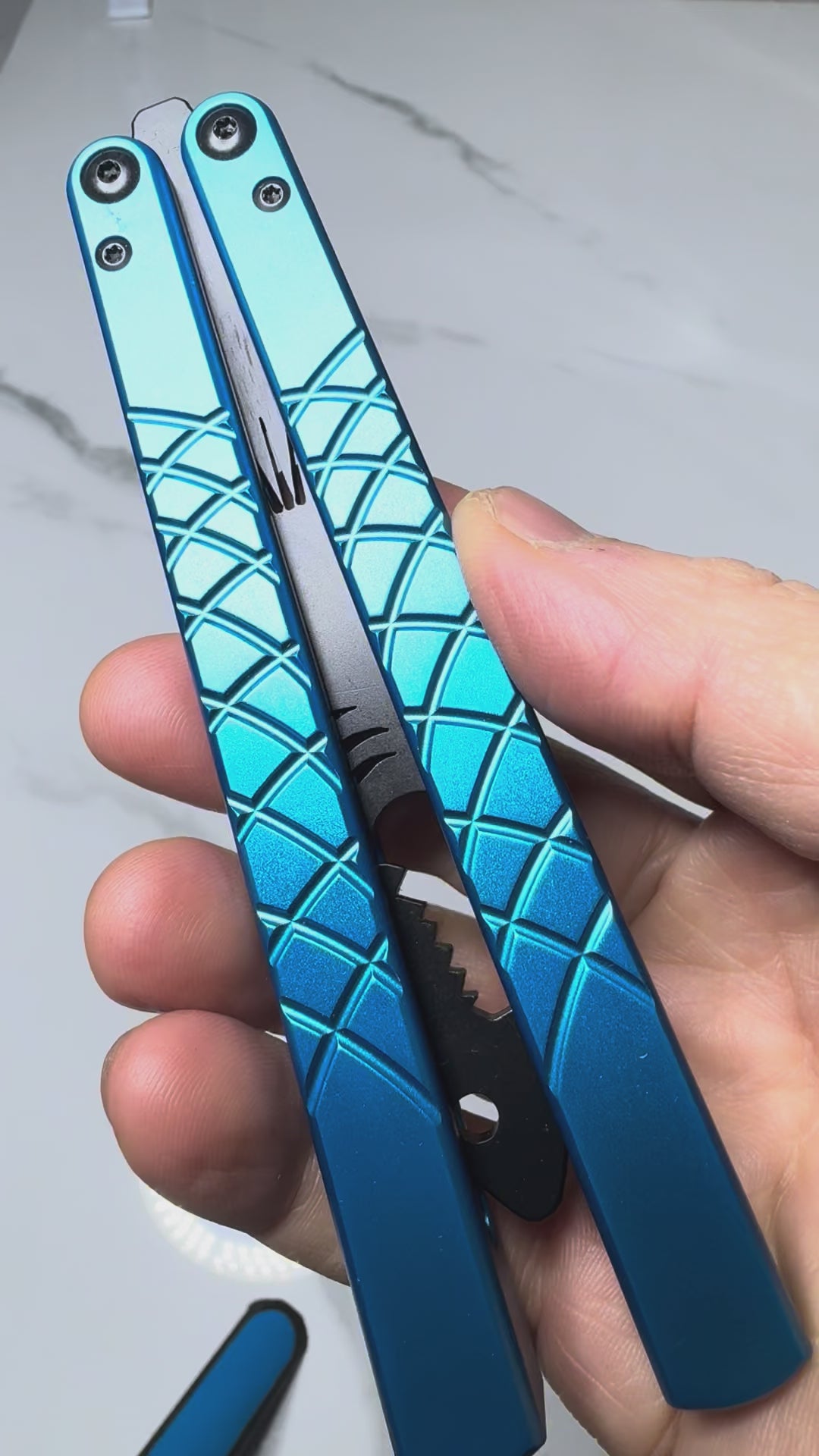 Butterfly BALISONG Trainer/bottle opener TigerShark Blue/Black PREMIUM QUALITY Free Shipping
