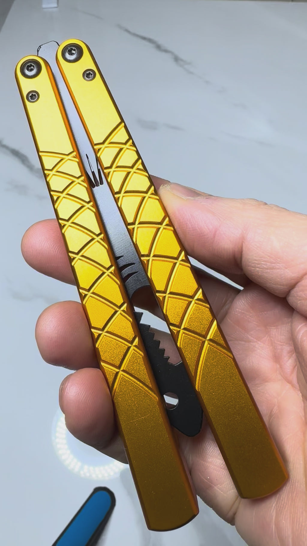 Butterfly BALISONG Trainer/bottle opener TigerShark Gold/Black PREMIUM QUALITY Free Shipping