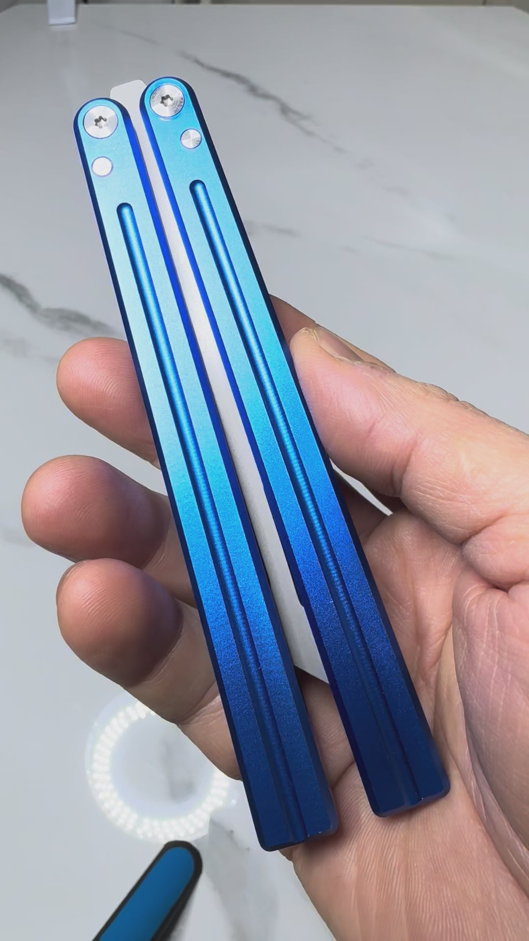 Butterfly BALISONG Trainer ALUMIS Blue Tanto Silver Blade PREMIUM Free Shipping