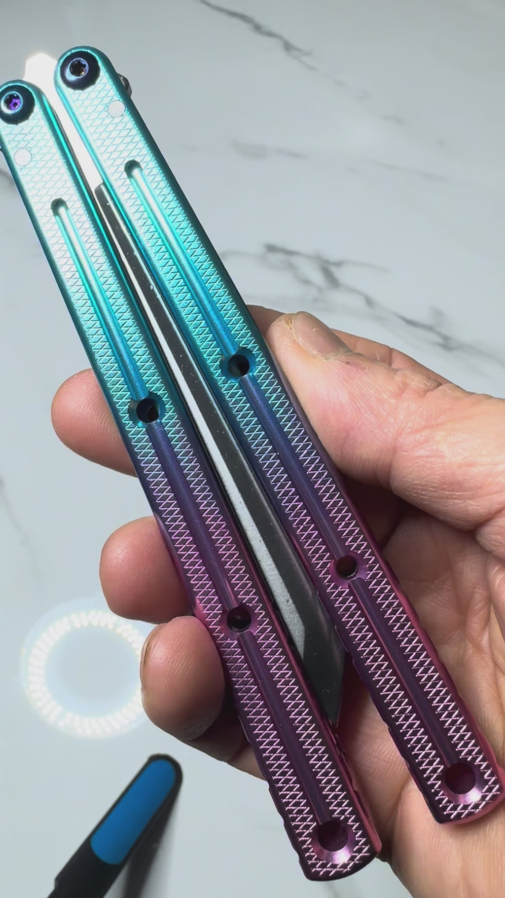 Butterfly Live Blade Balisong DRAGON TONGUE-3 Blue/Purple/Silver Gift Ideas FREE SHIPPING Age 18+ only