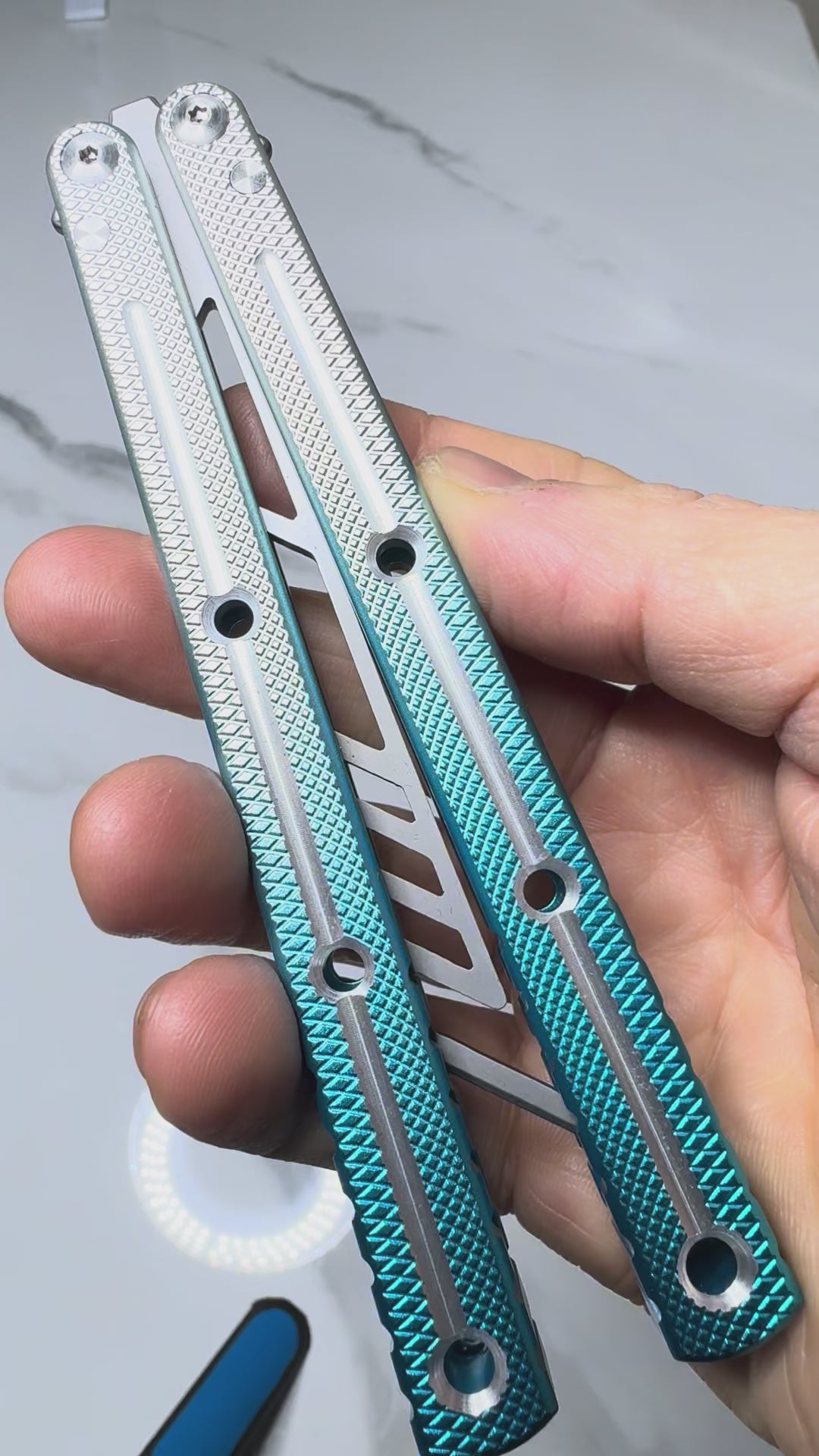Butterfly Durable Balisong Trainer SEA-DRAGON Blue/Silver PREMIUM QUALITY Free Shipping