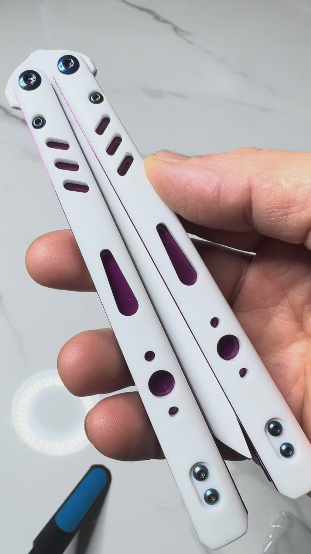 Butterfly Live Blade Balisong SEA LION1 Purple/White FREE SHIPPING Age 18+ only